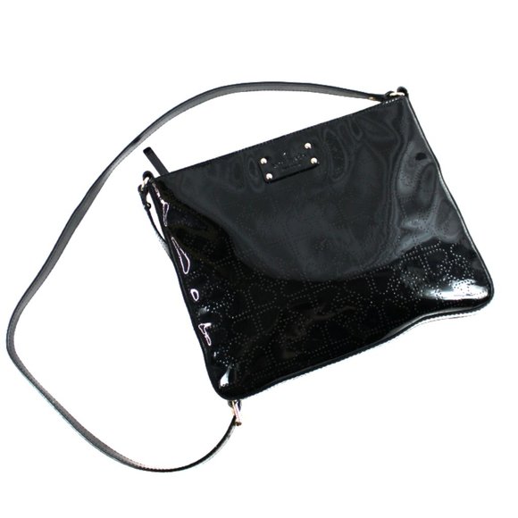 Kate Spade Darby Metro Black Slim Swing Patent Perforated Spades Crossbody - Picture 5 of 9